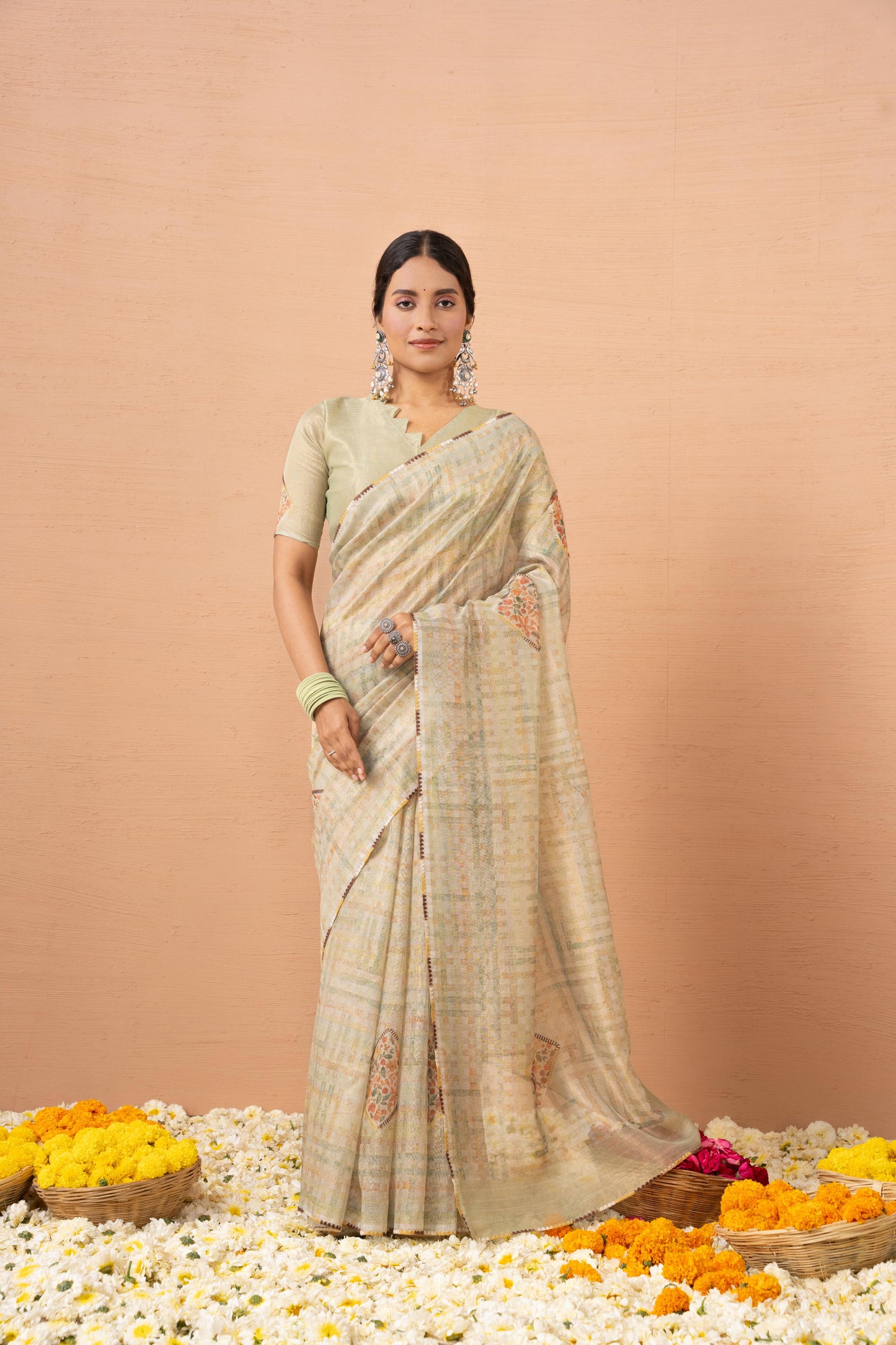 PISTACHIO GREEN SHIMMER ART SAREE