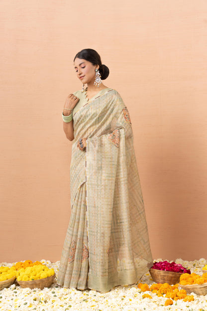 PISTACHIO GREEN SHIMMER ART SAREE