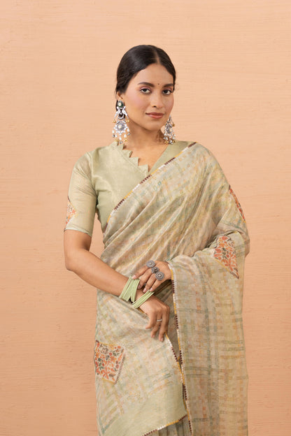PISTACHIO GREEN SHIMMER ART SAREE