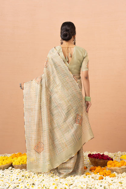 PISTACHIO GREEN SHIMMER ART SAREE