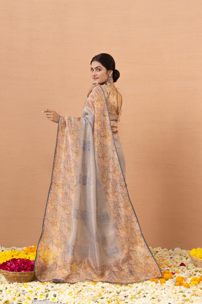 FLORAL MOSAIC GREY ART SAREE
