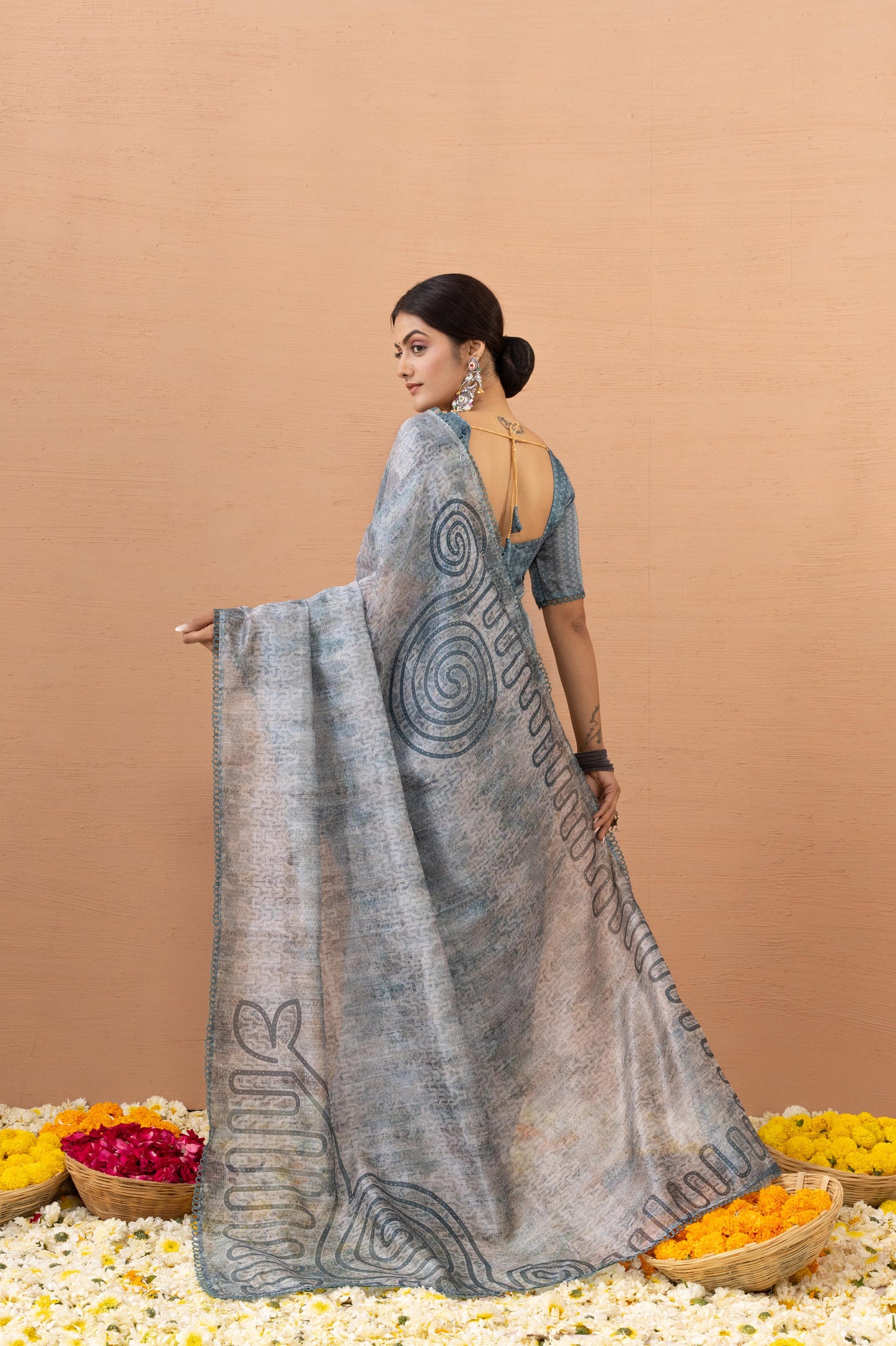 ETHEREAL CLOUD GREY ARTISTIC SAREE