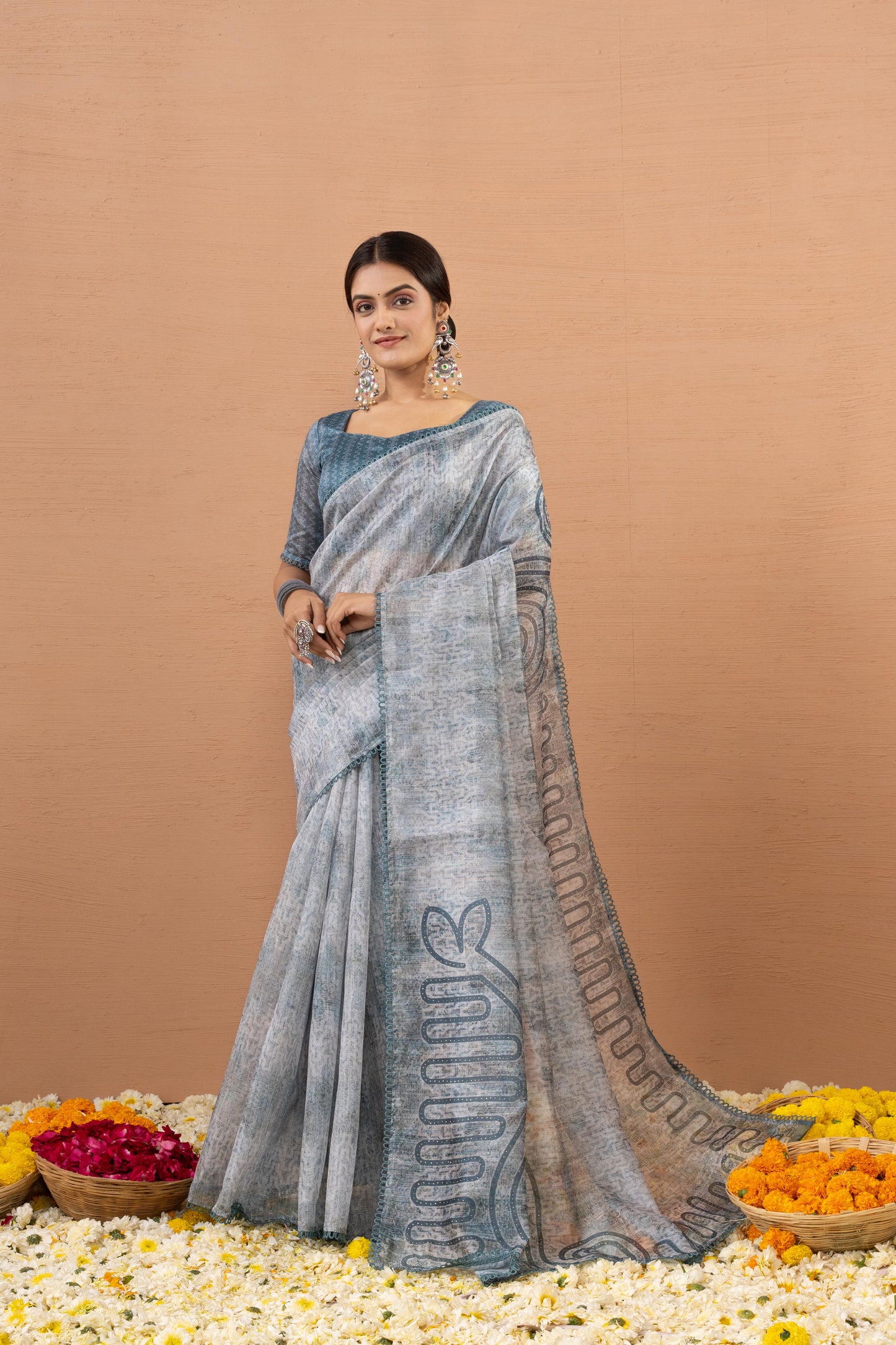 ETHEREAL CLOUD GREY ARTISTIC SAREE