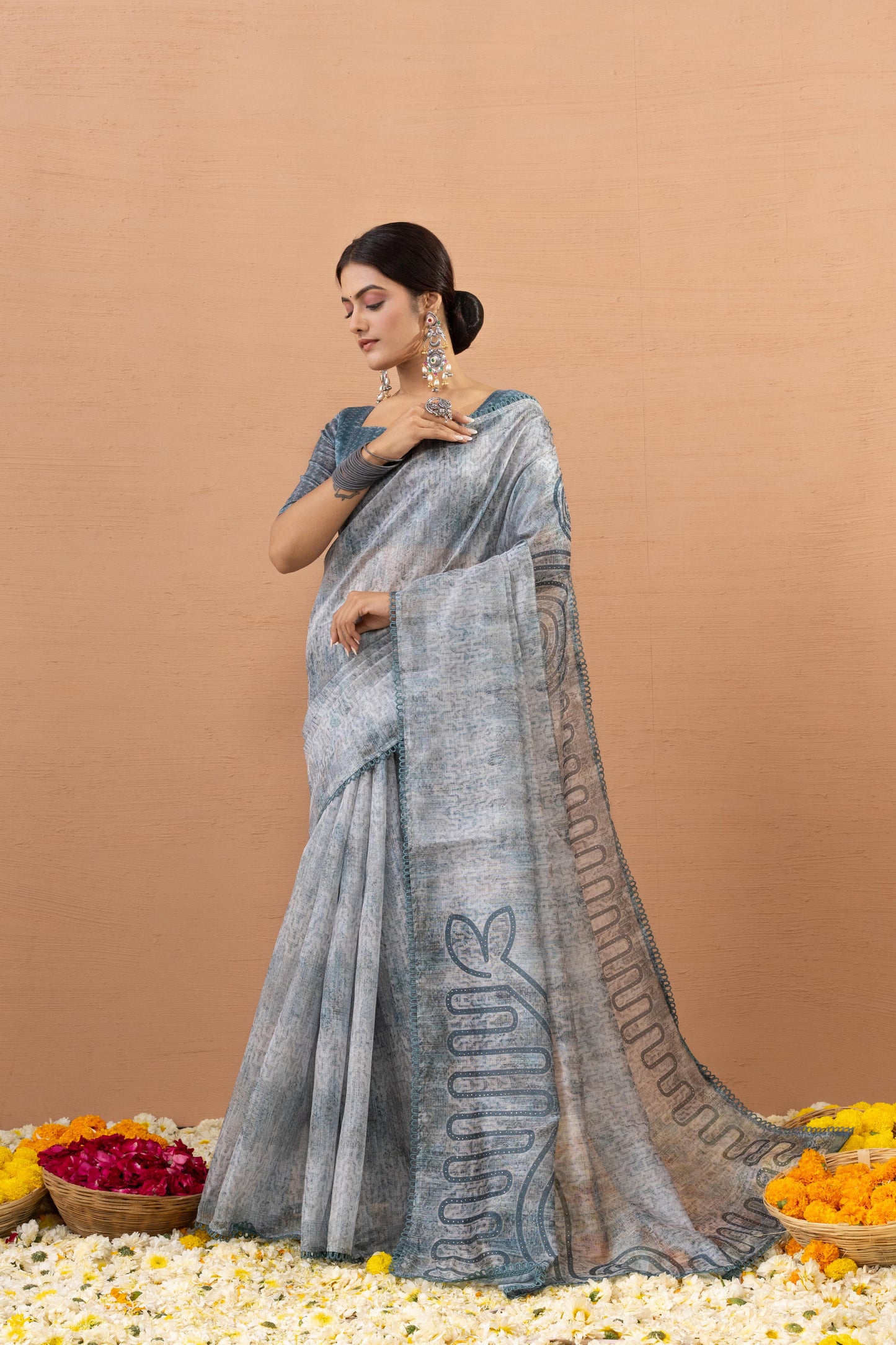 ETHEREAL CLOUD GREY ARTISTIC SAREE