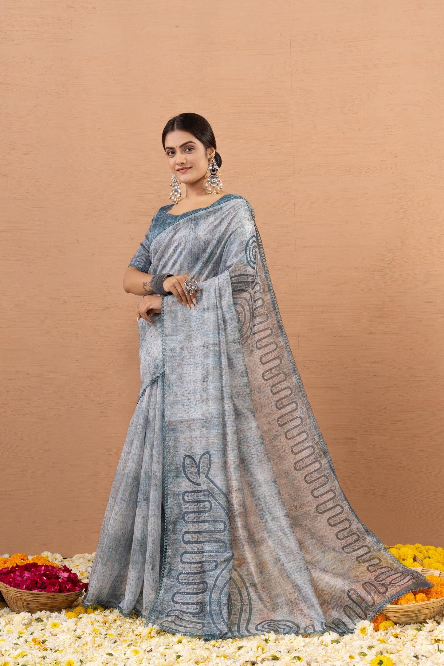 ETHEREAL CLOUD GREY ARTISTIC SAREE