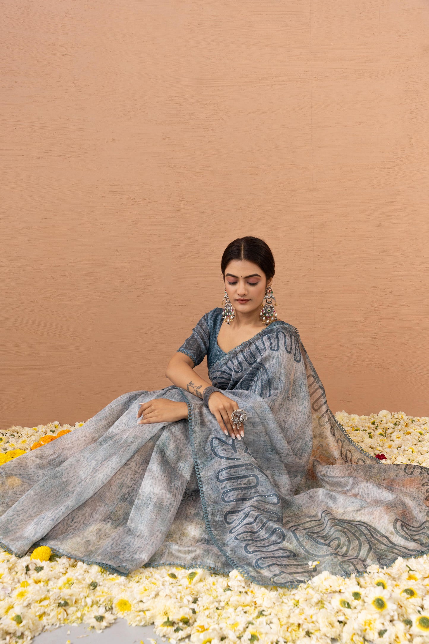 ETHEREAL CLOUD GREY ARTISTIC SAREE
