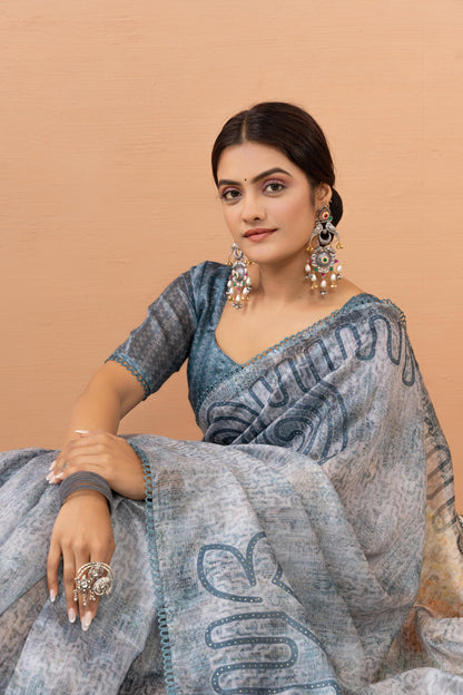 ETHEREAL CLOUD GREY ARTISTIC SAREE