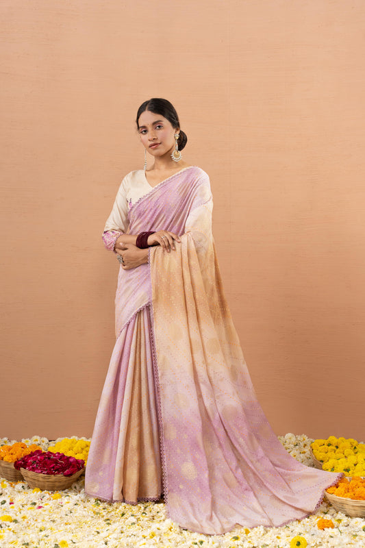 CELESTIAL LAVENDER & PEACH GRADIENT SAREE