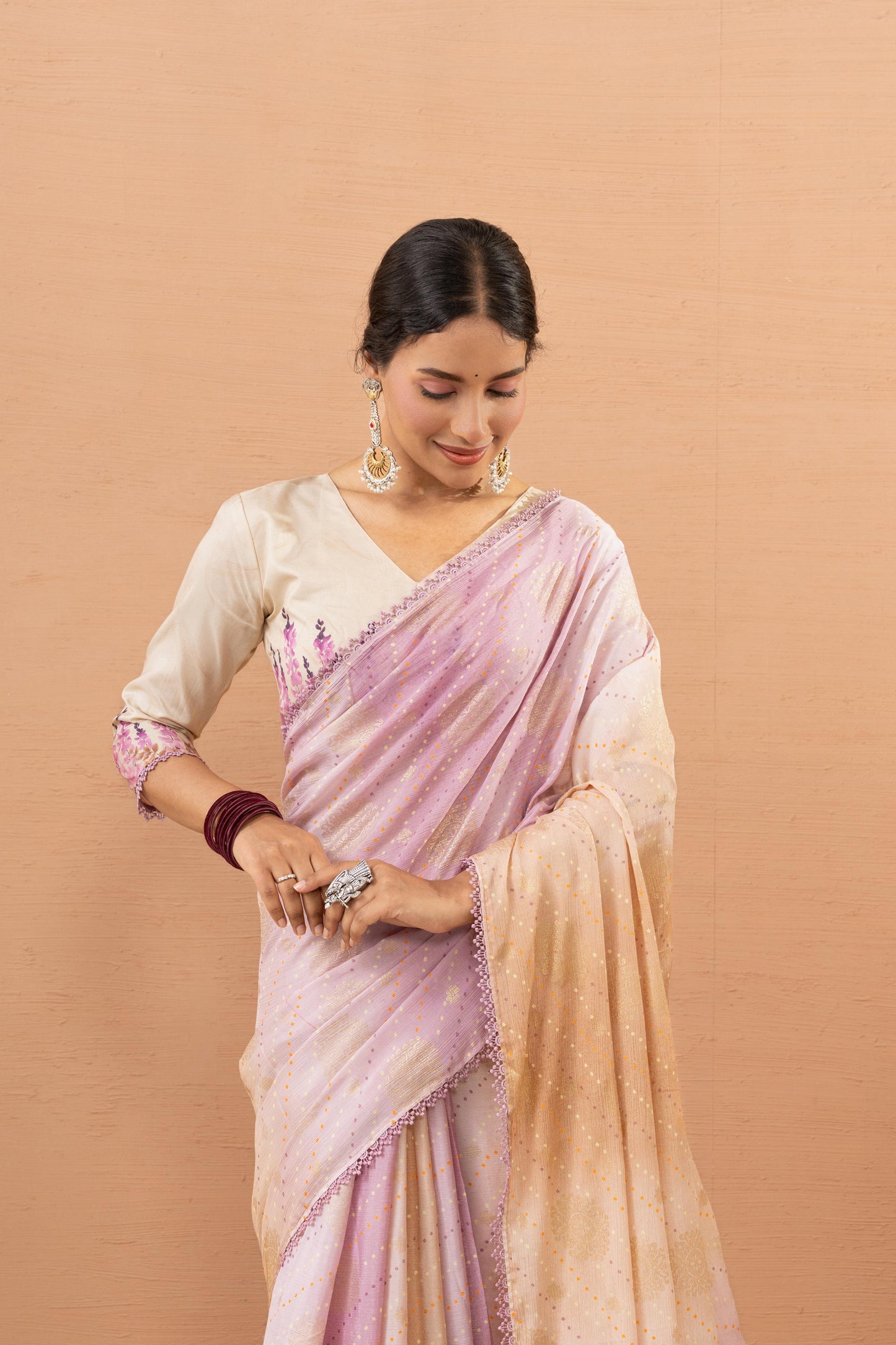 CELESTIAL LAVENDER & PEACH GRADIENT SAREE