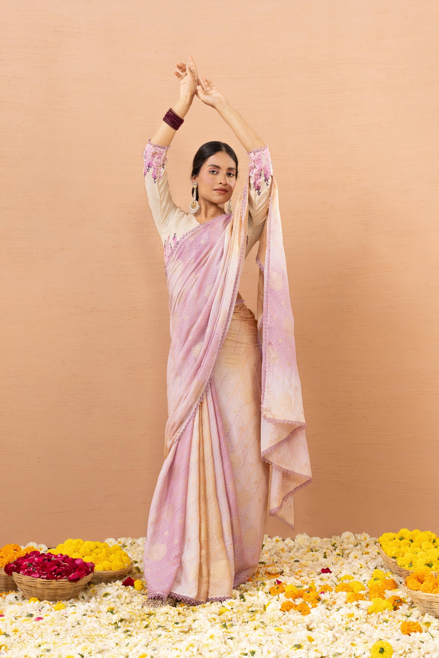 CELESTIAL LAVENDER & PEACH GRADIENT SAREE