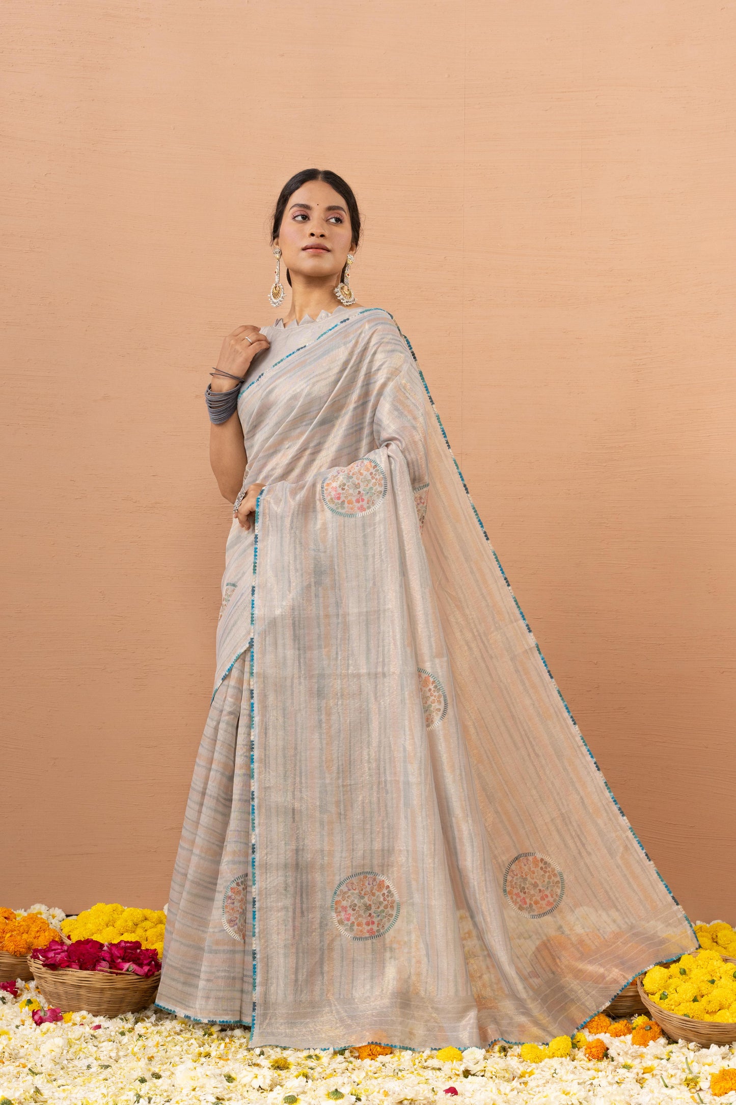 PEARL SILVER SHIMMER ART SAREE