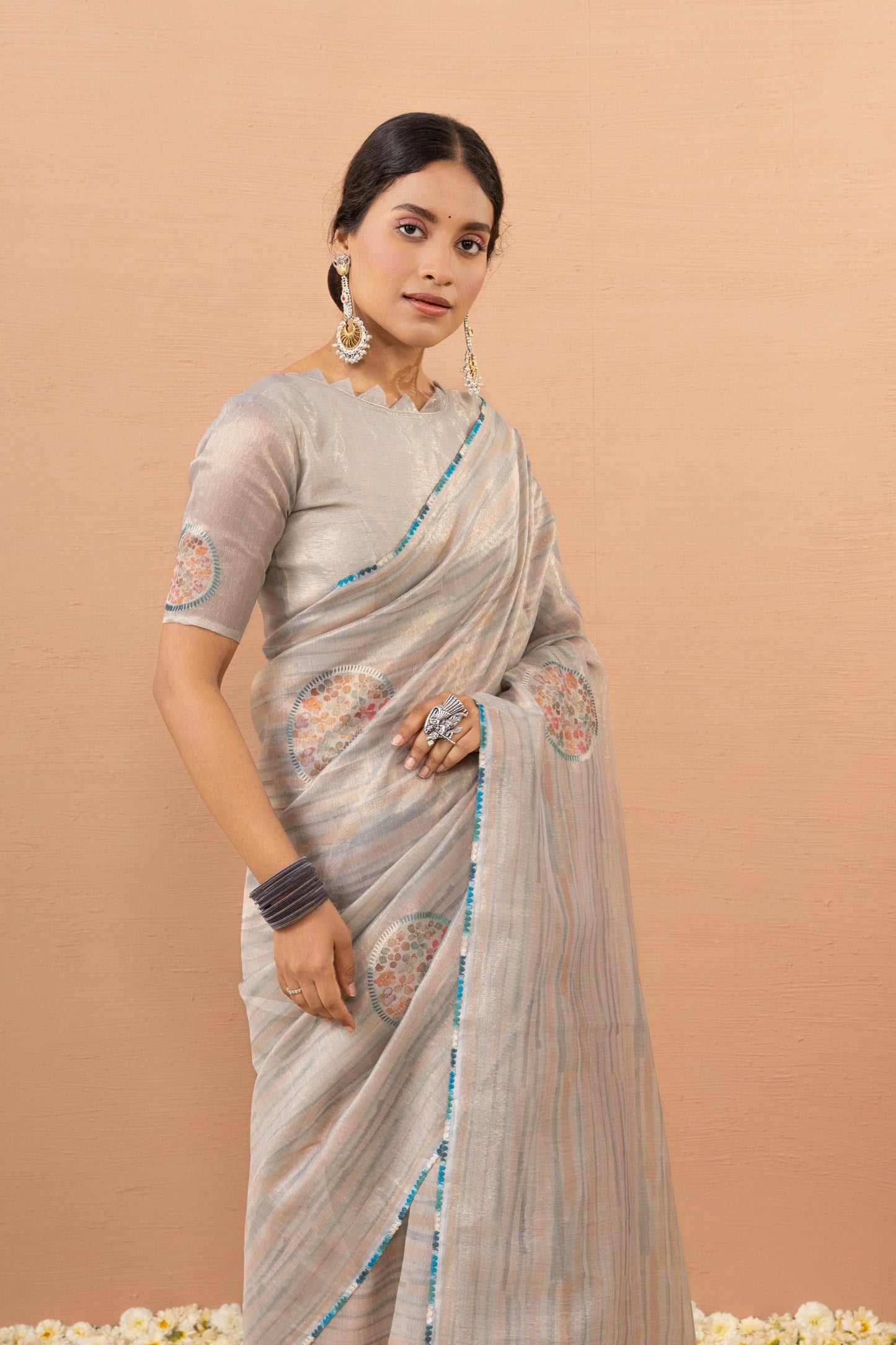 PEARL SILVER SHIMMER ART SAREE