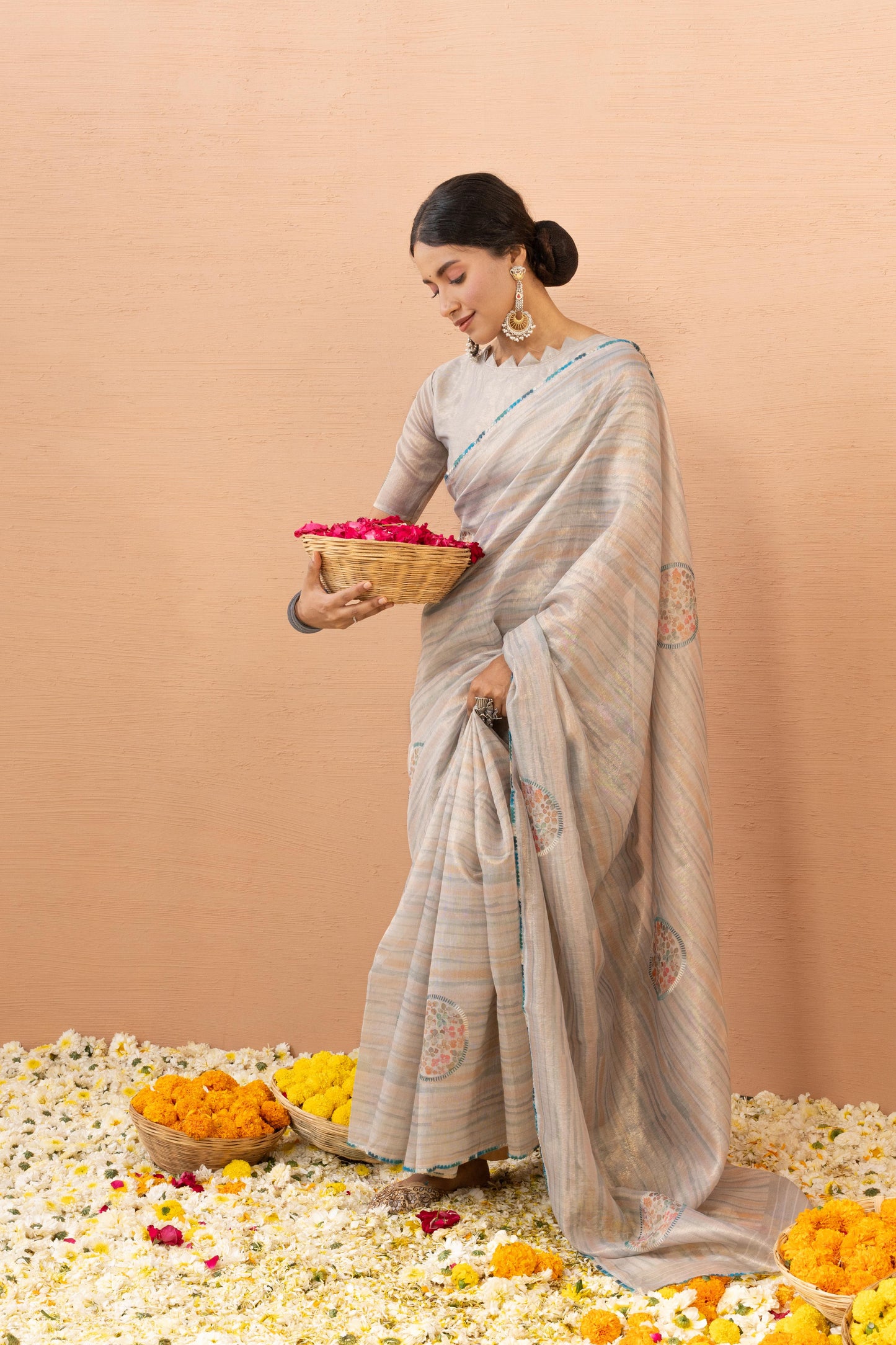 PEARL SILVER SHIMMER ART SAREE
