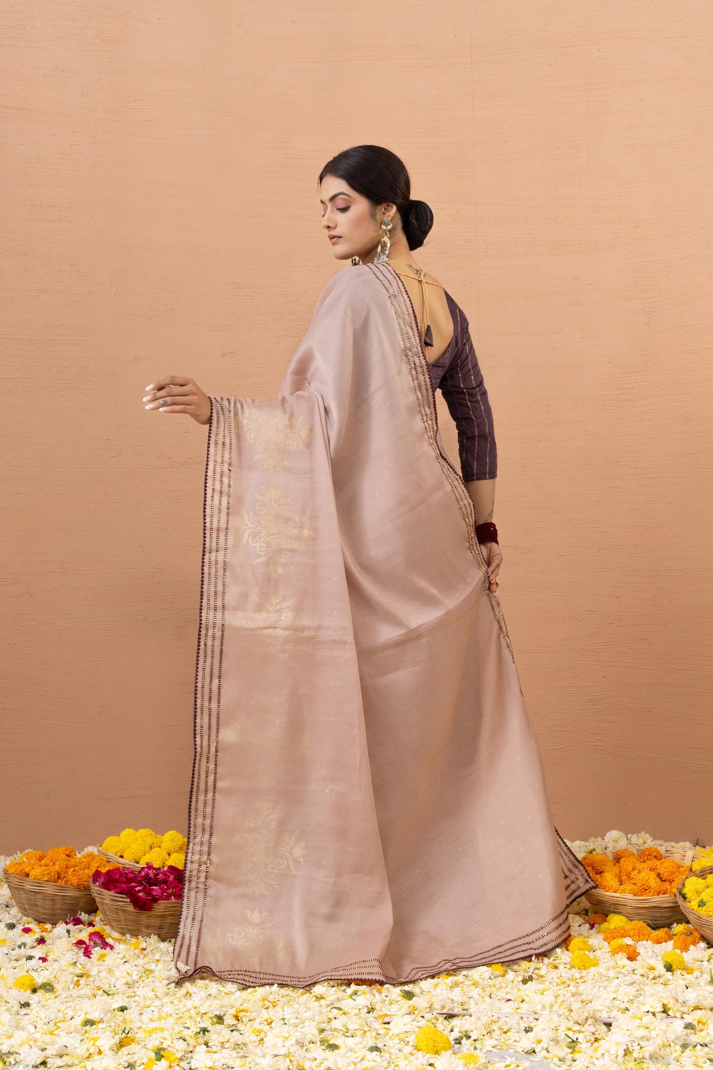 SOPHISTICATED DUSTY ROSE FOIL-ACCENT SAREE