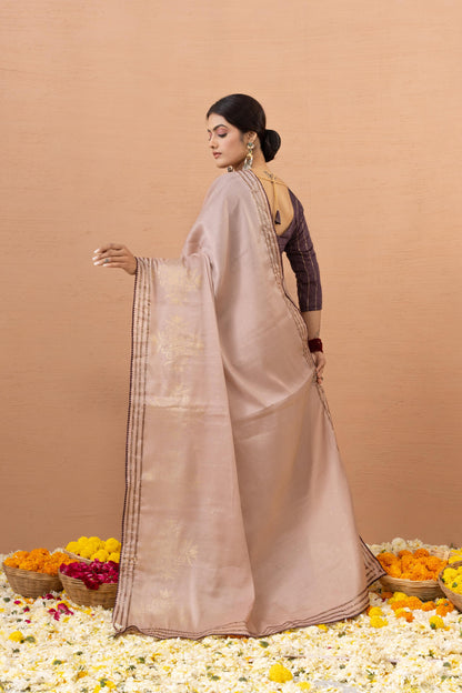 SOPHISTICATED DUSTY ROSE FOIL-ACCENT SAREE