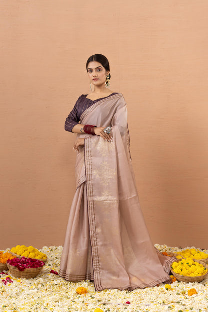 SOPHISTICATED DUSTY ROSE FOIL-ACCENT SAREE