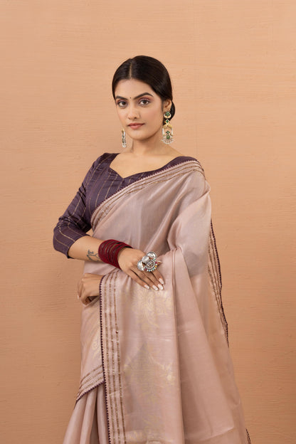 SOPHISTICATED DUSTY ROSE FOIL-ACCENT SAREE