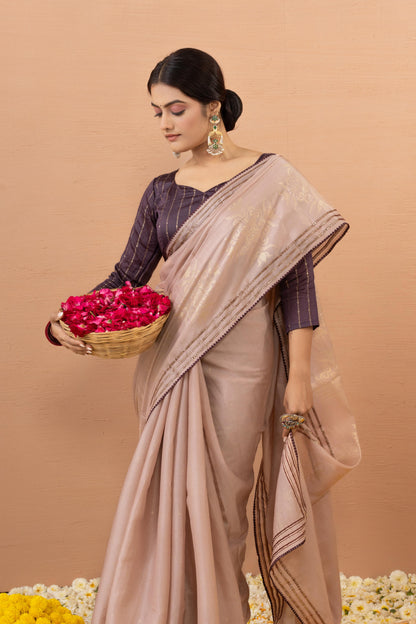 SOPHISTICATED DUSTY ROSE FOIL-ACCENT SAREE