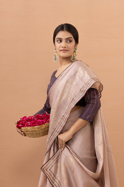 SOPHISTICATED DUSTY ROSE FOIL-ACCENT SAREE