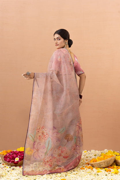 BLUSH BLOOM ORGANZA SAREE