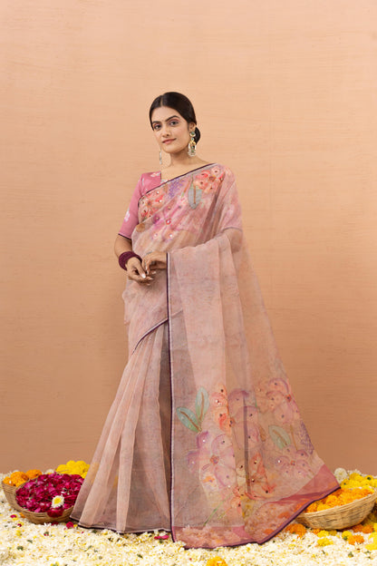 BLUSH BLOOM ORGANZA SAREE