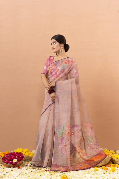 BLUSH BLOOM ORGANZA SAREE
