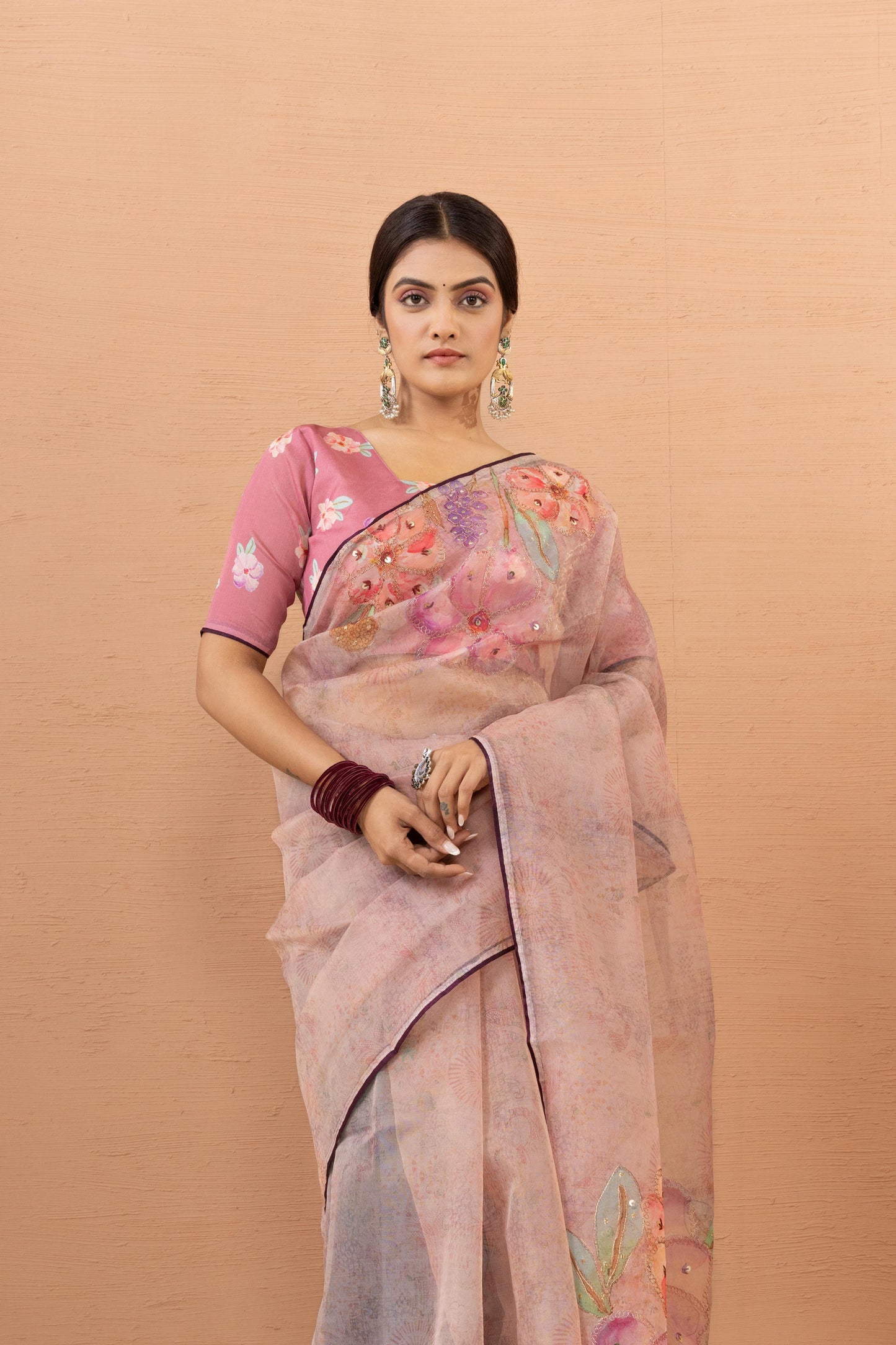 BLUSH BLOOM ORGANZA SAREE