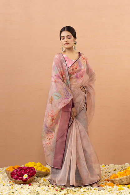 BLUSH BLOOM ORGANZA SAREE