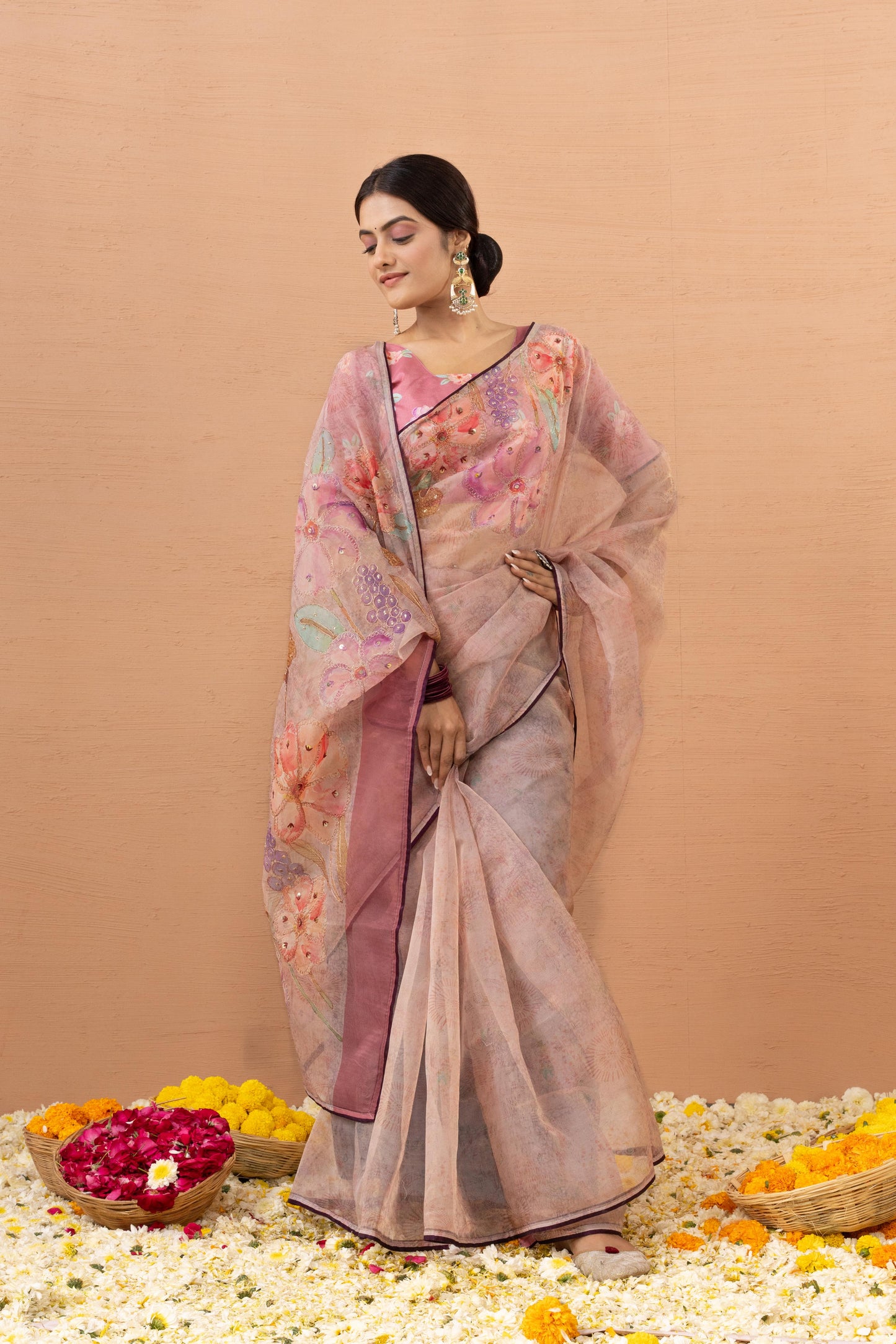 BLUSH BLOOM ORGANZA SAREE