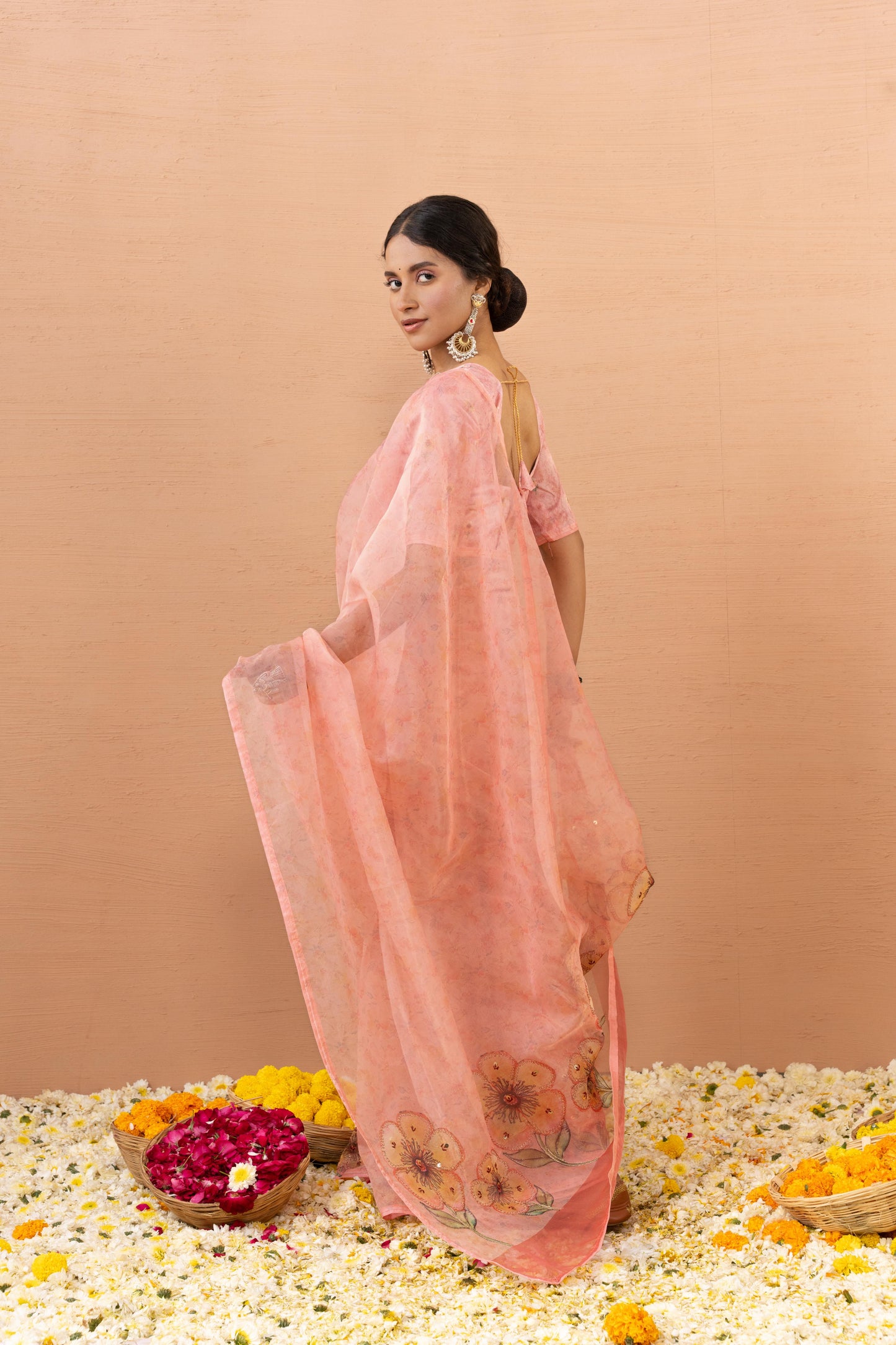 PEACH BLOSSOM ORGANZA SAREE