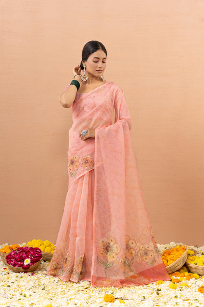 PEACH BLOSSOM ORGANZA SAREE