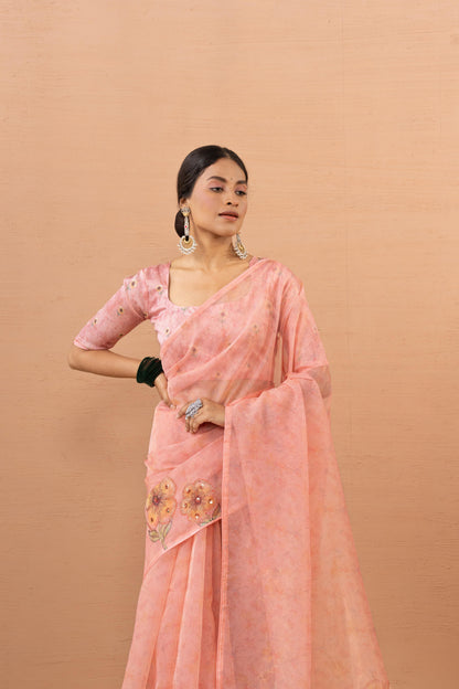 PEACH BLOSSOM ORGANZA SAREE