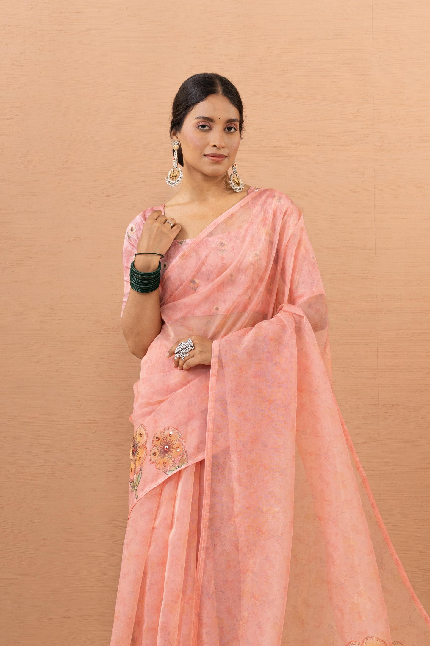 PEACH BLOSSOM ORGANZA SAREE