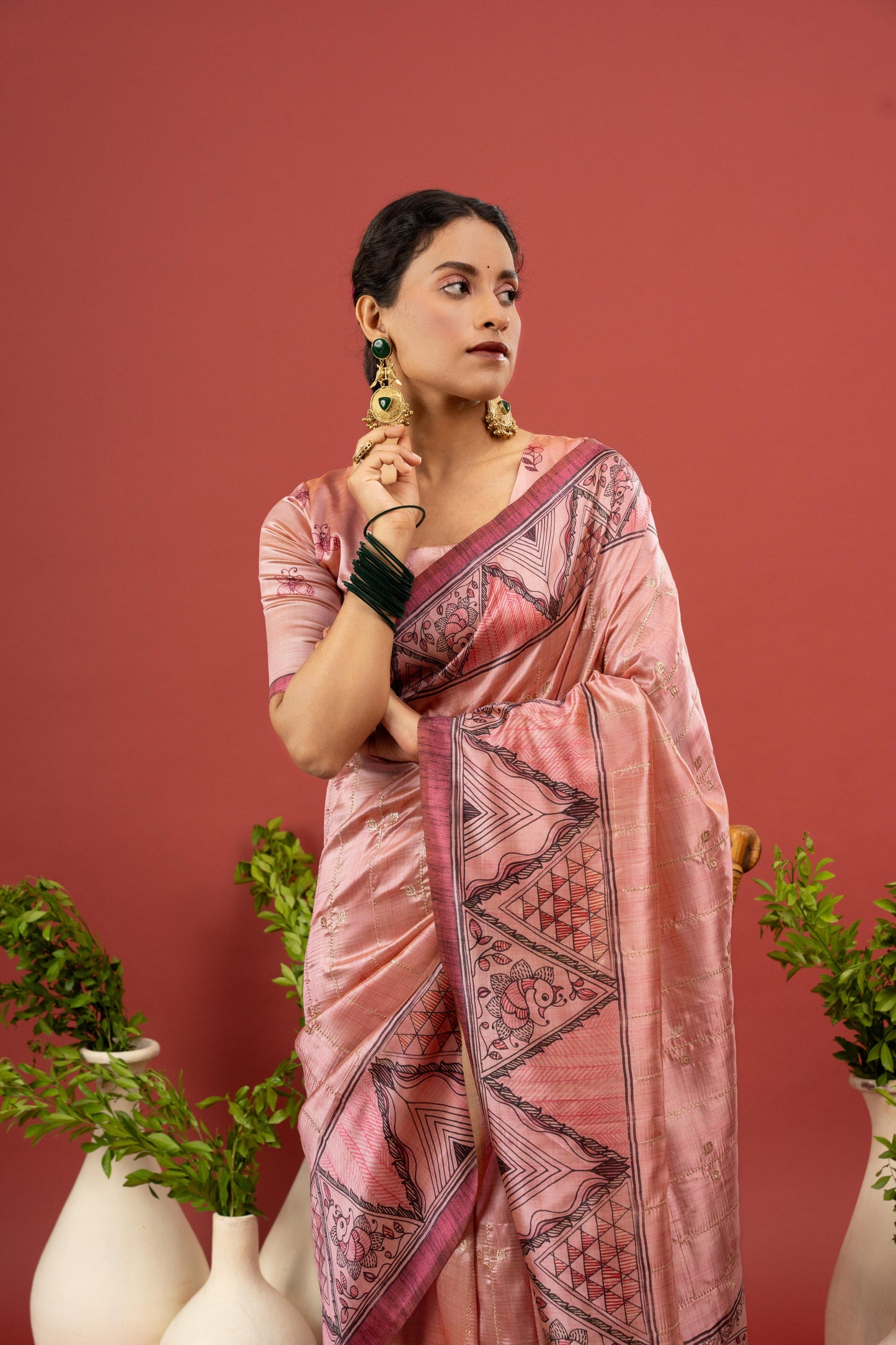 PEACH BLOSSOM MADHUBANI SAREE