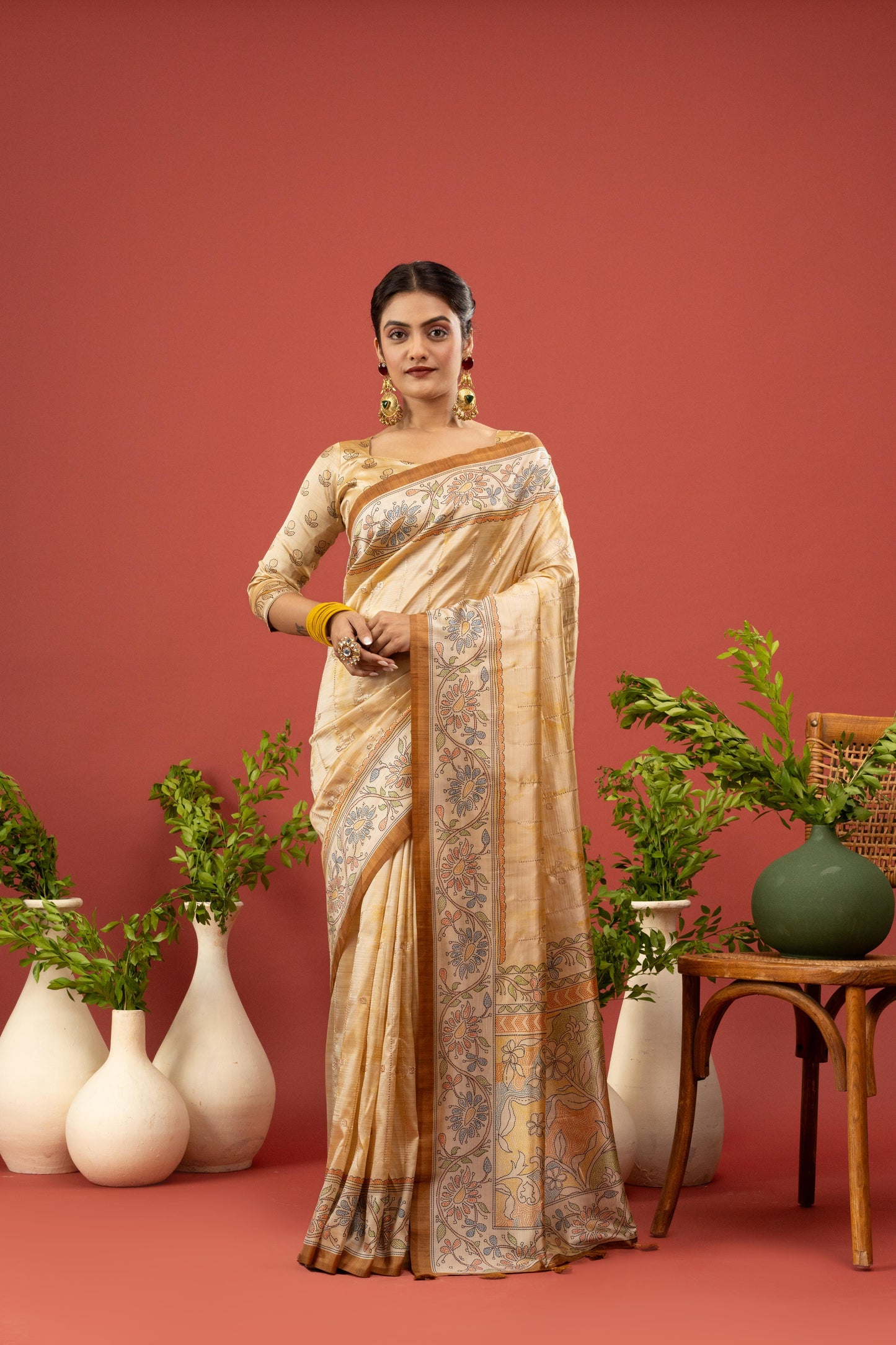 CHAMPAGNE GOLD KALAMKARI SAREE