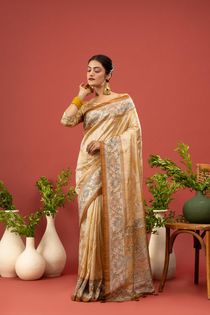 CHAMPAGNE GOLD KALAMKARI SAREE