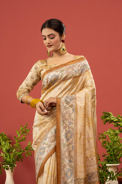 CHAMPAGNE GOLD KALAMKARI SAREE