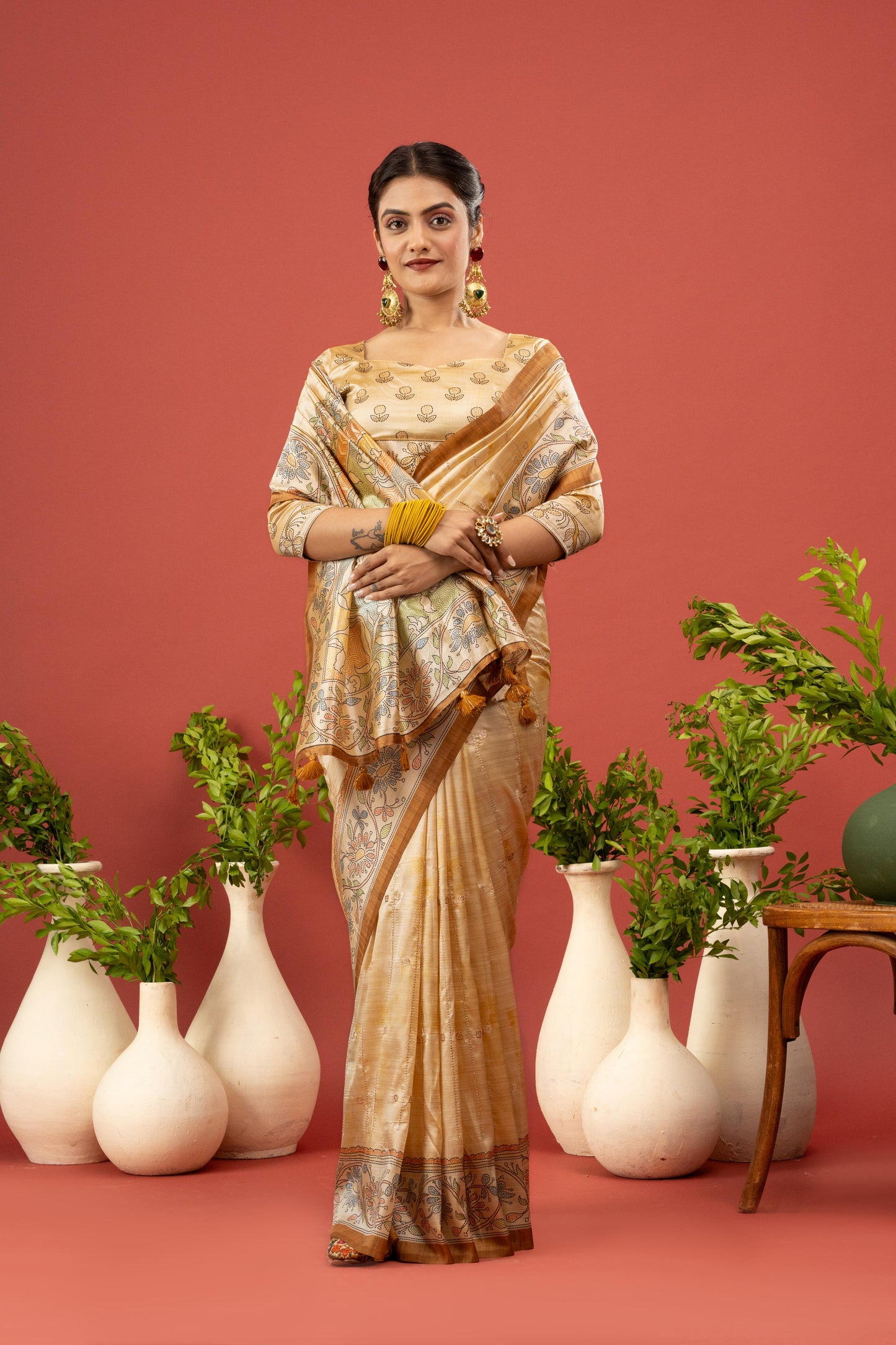 CHAMPAGNE GOLD KALAMKARI SAREE
