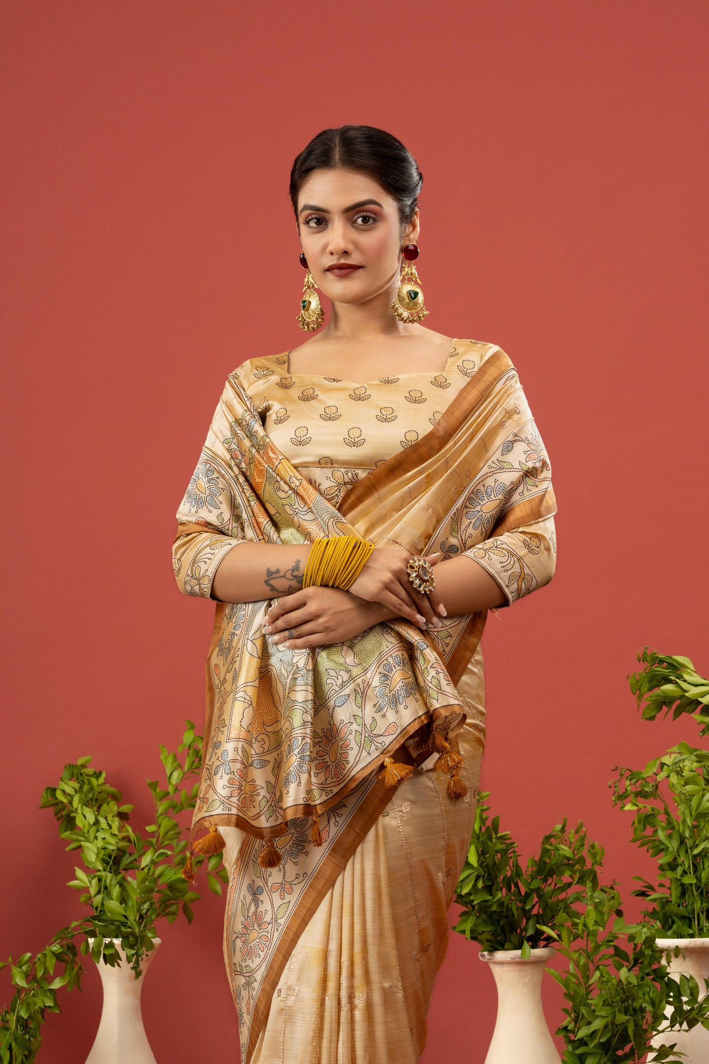 CHAMPAGNE GOLD KALAMKARI SAREE