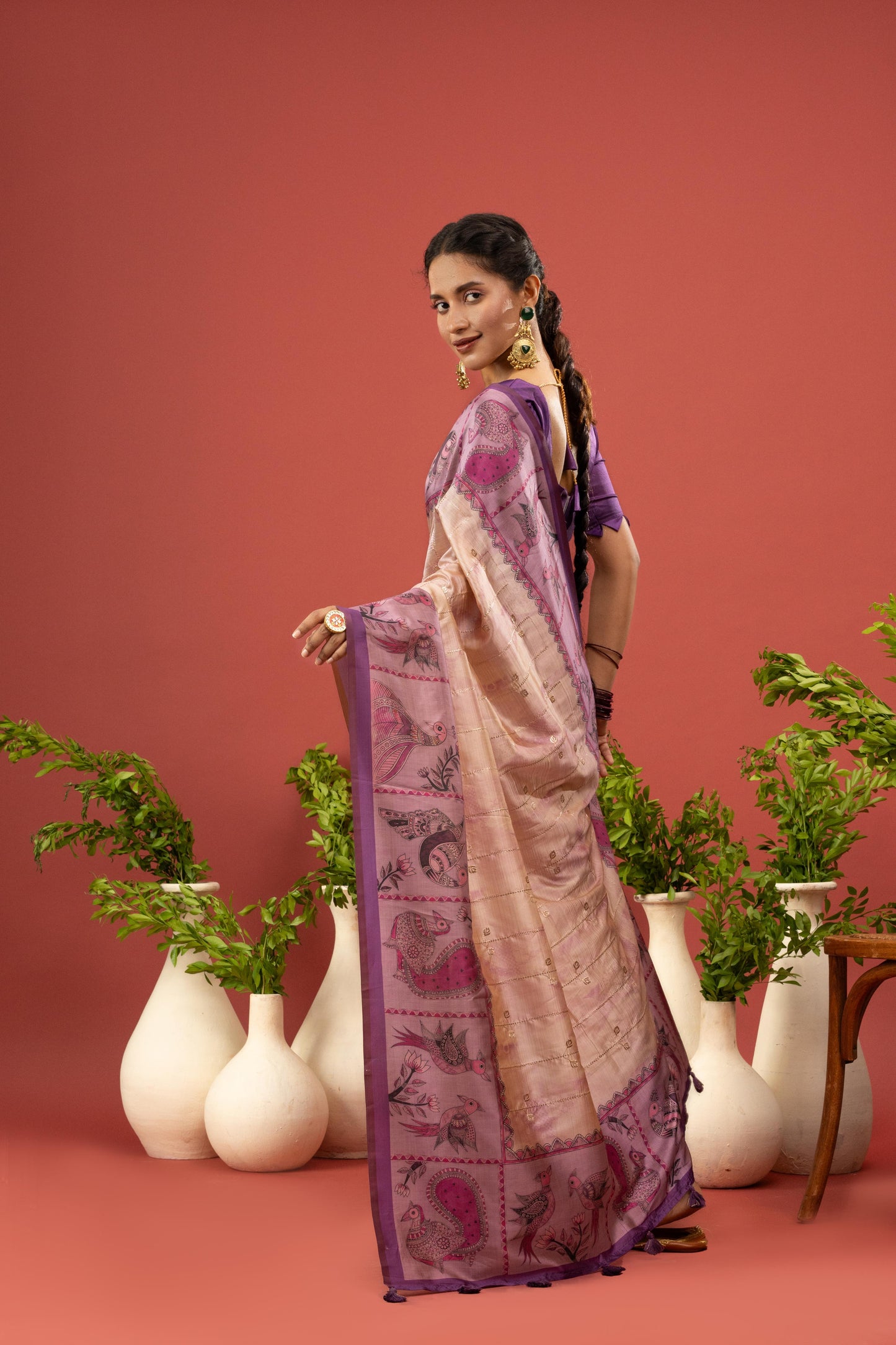 LAVENDER LILAC KALAMKARI SAREE