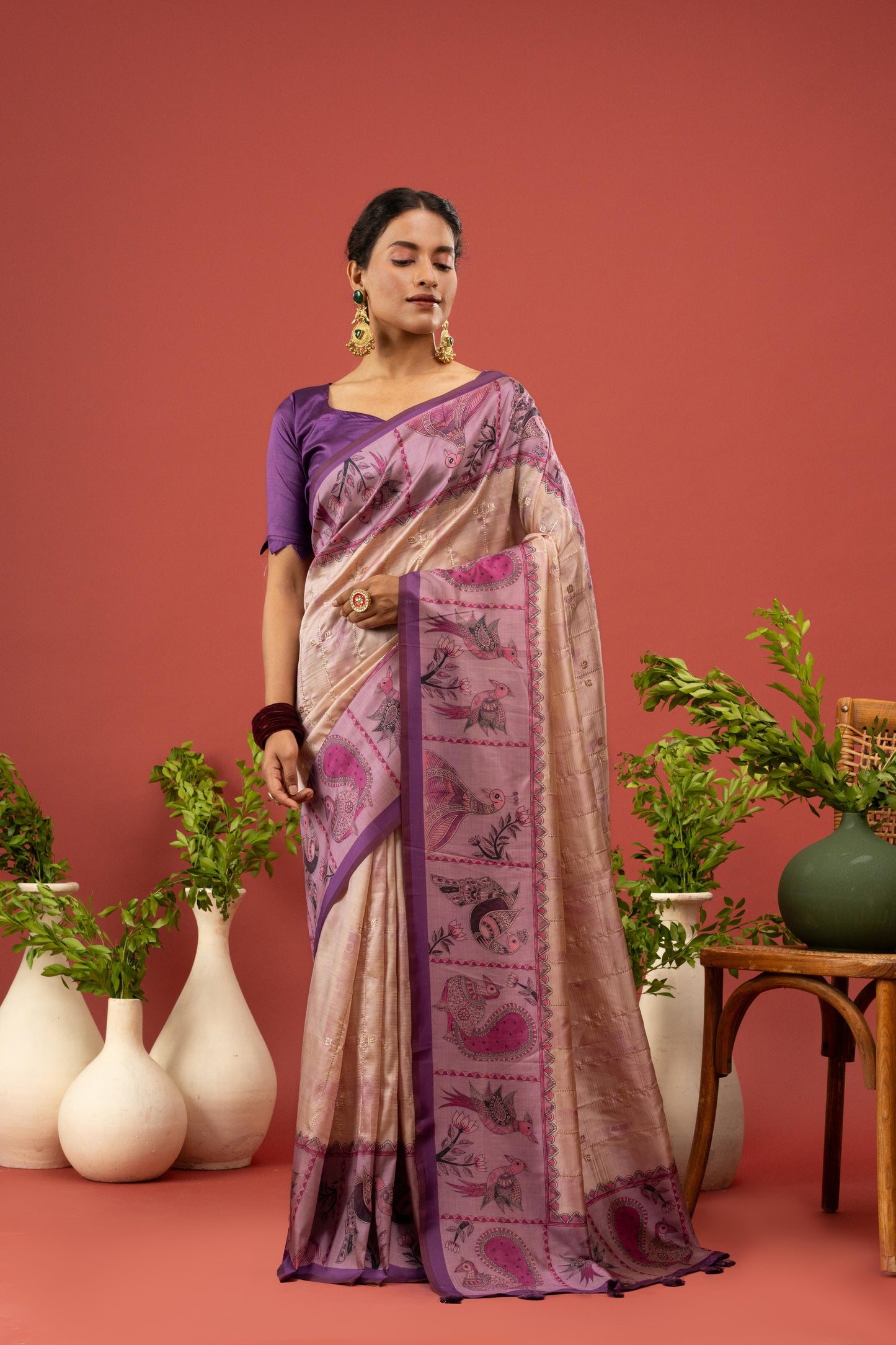 LAVENDER LILAC KALAMKARI SAREE