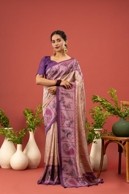 LAVENDER LILAC KALAMKARI SAREE
