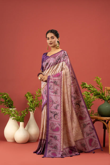 LAVENDER LILAC KALAMKARI SAREE