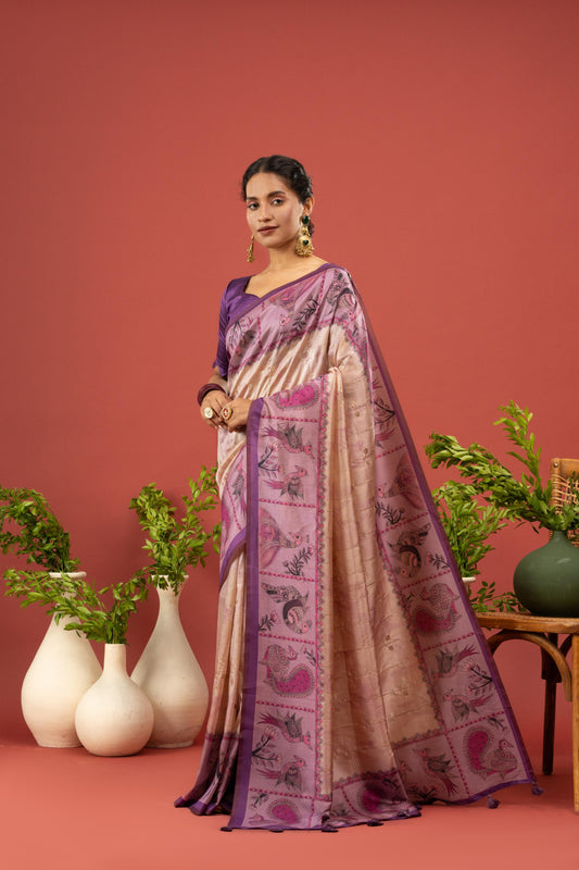 LAVENDER LILAC KALAMKARI SAREE