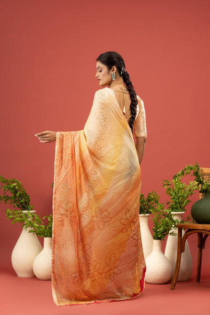 SUNSHINE YELLOW & FLORAL ORANGE SAREE