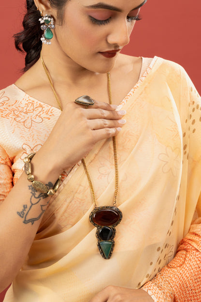 SUNSHINE YELLOW & FLORAL ORANGE SAREE