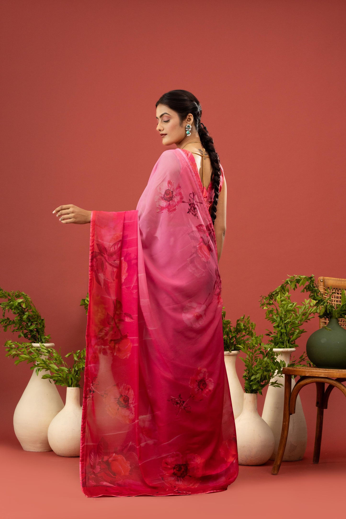 BLUSH PINK FLORAL BORDER SAREE