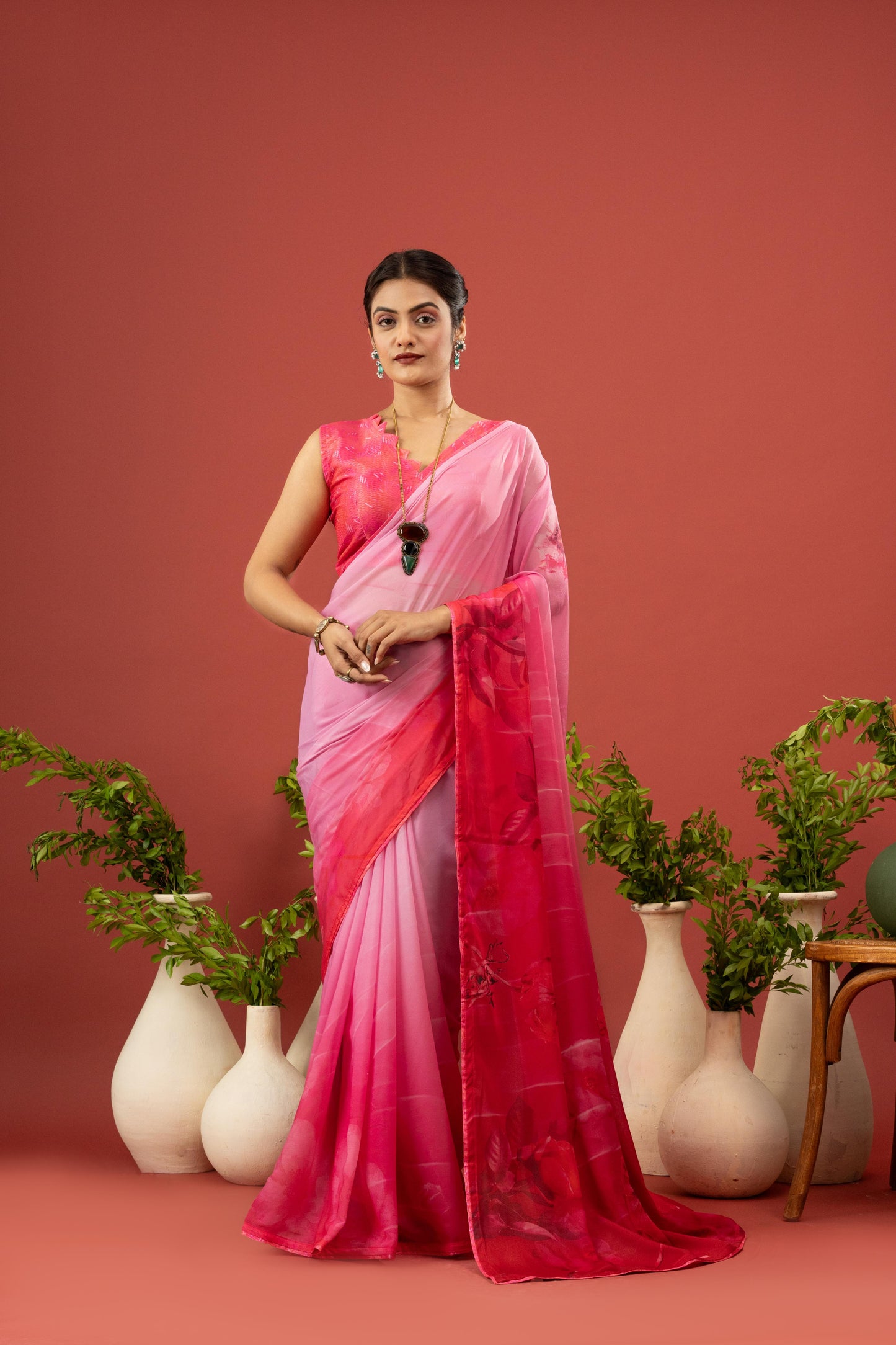 BLUSH PINK FLORAL BORDER SAREE