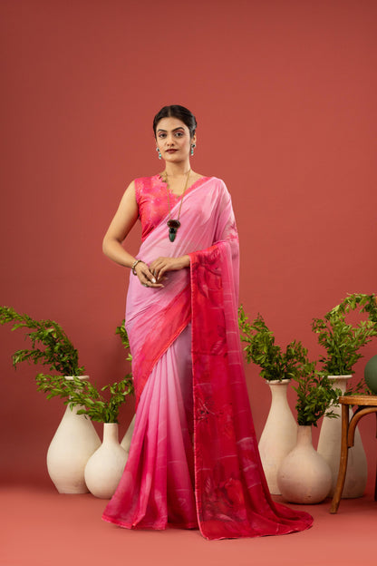 BLUSH PINK FLORAL BORDER SAREE