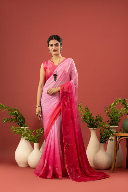 BLUSH PINK FLORAL BORDER SAREE